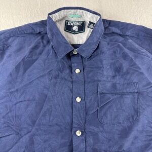 Seapointe Hawaiian Shirt Mens L Blue Floral Short Sleeve Button Up Preppy Modal